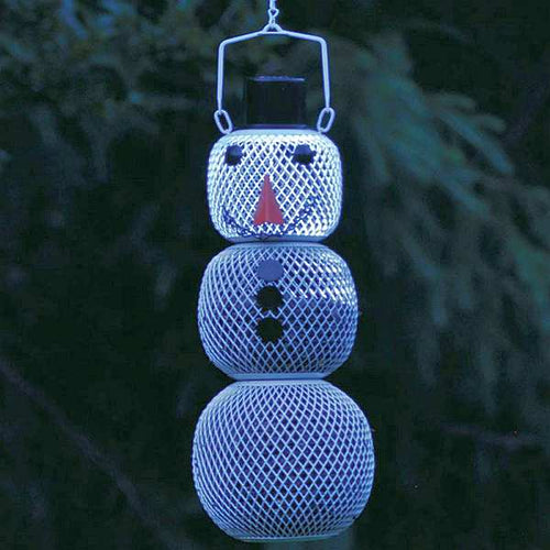 Songbird Garden Solar Snowman Wire Mesh Bird Feeder