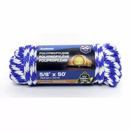 Mibro KingCord 5/8 in. x 50 ft. Smooth Braid Polypropylene Rope in Blue and White